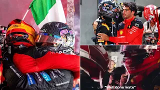 Lando Norris & Charles Leclerc hug & congratulate Carlos Sainz straight after the #SingaporeGP