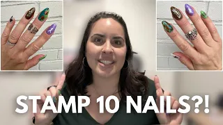 STAMP over DIP POWDER: ALL 10 nails with coordinating manis! NO GEL NEEDED!