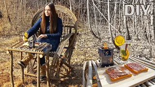 DIY outdoor chair | Amazing bushcraft camp furniture | woodworking & cooking | Moroccan tea