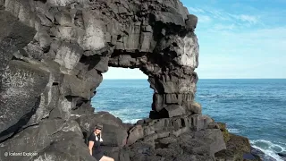 Here lava ran into the ocean 5000 yrs ago. Basalt seacliffs, Thorlakshöfn. Iceland. Relaxing Drone