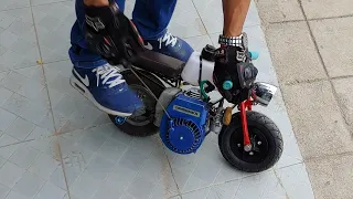 Test driving super mini bike homemade.