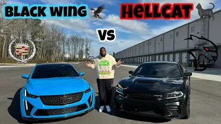 Cadillac CT5 black wing 🦅versus hellcat widebody charger  🔌 ￼￼