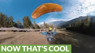 Insane proximity speedflying stunts down mountain slope