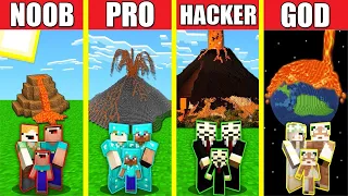 Minecraft Battle: LAVA VOLCANO HOUSE BUILD CHALLENGE - NOOB vs PRO vs HACKER vs GOD / Animation BASE