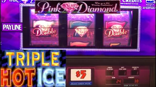 CLASSIC OLD SCHOOL HIGH LIMIT CASINO SLOTS: TRIPLE HOT ICE + PINK DIAMOND SLOT PLAY! NICE WINS!