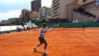 Roger Federer Practice Points Court Level View in Monte Carlo - ATP Tennis Training on Clay