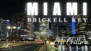 Night City Walk Brickell Key, Miami 4K | Peaceful Walking Tour | Lofi Hip hop Relaxing Chill Beats