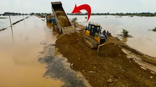 Best Technology Machines Bulldozer And Long Trcuk Dumping In Operator Far Road Construction Cutting