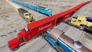 Long Giant Truck Accidents on Rail and Train is Coming #86 | BeamNG Drive
