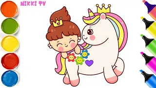 Beautiful Princess with Cute Unicorn Drawing, Painting, Coloring for Kids and Toddlers #princess