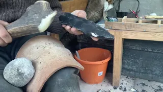 Will Lord making a Neolithic Flint Axe Head
