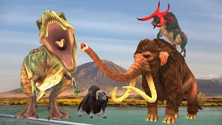 Elephant Vs Woolly Bulls and Lion Tyrannosaurus Rex Saves Yak