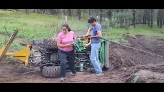 Recovery of my sideways John Deere 1025r tractor. (Raw, real time)