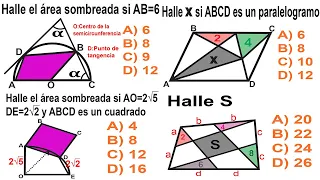 AREAS DE REGIONES CUADRANGULARES 5 PROBLEMAS NIVEL INTERMEDIO TIPO ADMISION (GEOMETRIA)