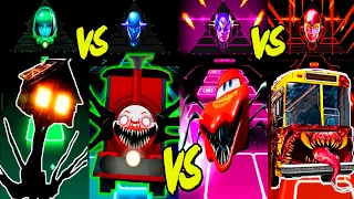 House Head monster VS Choo choo charles VS McQueen Eater VS Bus Eater| Epic battle in Tiles Hop EDM