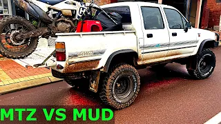 Mud hole vs Hilux 33" Mickey Thompson MTZ P3 💪 Supercharged Hilux Build - Pt4