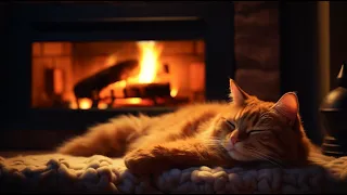 Cuddle Up for Sleep Purring Cat and Crackling Fireplace Ambience 🔥 Relaxing In Autumn Cozy Room 🎃