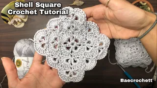 Crochet Shell Square Tutorial | Butterfly Shell Square | Baecrochett