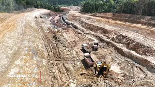 Next Update Mountain Road Building Project Clearing and Grubbing Use Excavator Bulldozer Truck