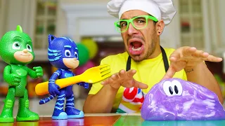 Juegos de plastilina Play Doh. ¡Los PJ Masks cocinan un monstruo con slime! Cocina para niños