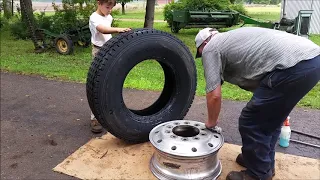 Truck Tire Mounting by Hand Start to Finish