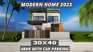 Modern House Design 2023 || 4BHK Duplex House With Car Parking || 1200Sqft || 30x40 feet || 9x12 m||