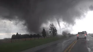 04-27-2024 Minden - Harlan, Iowa - Close Range Drone - Intense Tornado - Debris Flying - 9 Mins