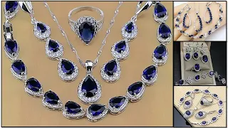 Most Stylish Royal Blue Jewellery Set Designs / Sapphire Stone Studded Jewelry Collection