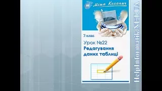 Урок 22.  Редагування даних таблиці - 7 КЛАС