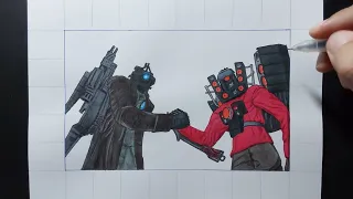 How to draw Upgraded Titan Cameraman and Upgraded Titan Speakerman handshake in Skibidi Toilet 59