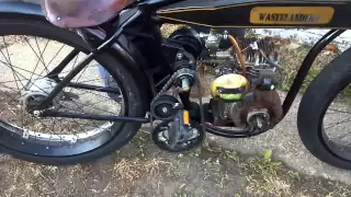 Briggs motorized board track racer bicycle, how it starts