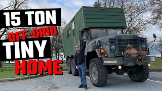TINY HOME TOUR || Self Converted Off-Grid All Terrain TINY HOUSE || Former Military Troop Carrier