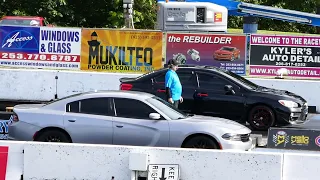 Dodge Charger Sedan Drag Race Vs. Subaru WRX STI AWD At Pacific Raceways Track in Kent, WA