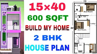 15x40 House Plan || 600 Sqft 2 Bhk House Plan || Home Design with Interior || #bmhhouseplan #shorts