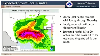 2020 September 19th 4 pm NWS Update on Tropical Storm Beta and Potential Impacts for SE Texas