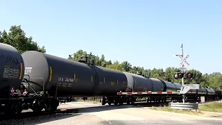 7-27-2023 BNSF 4675 Dash 9 Leads Loaded Oil train with Ex Sp dpu and 2 ADM (Leaf and Molecule) Cars.