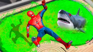 GTA 5 Spiderman Jumping into Toxic Pool Full of Sharks (Ragdolls/Euphoria Physics)