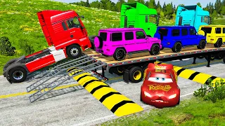 Flatbed Trailer Cars Transporatation with Truck - Pothole vs Car - BeamNG.Drive #2