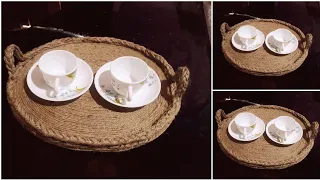 How to make serving tray using Jute & Cardboard?/Jute Rope Tray/Best out of waste Recycle Idea