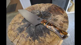 Making a custom chef knife from Stainless Steel, resin and live edge burl handle