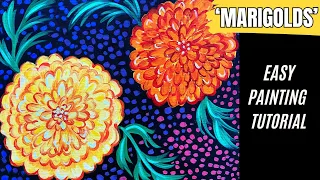 🌼 EP182- 'Marigolds' Day of the Dead inspired Mexican folk art painting tutorial for beginners