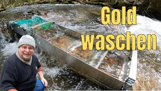 ⚒ Goldwaschen in Deutschland in Bayern - Harry seine selbst gebaute Goldwaschrinne