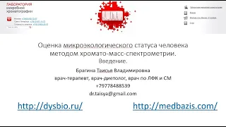 Введение.  Оценка микроэкологического статуса человека методом хромато масс спектрометрии.