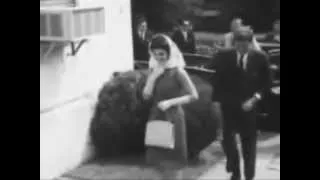 June 25, 1961 - President John F. Kennedy and wife attending mass in Middleburg Community Center