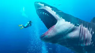 A HUNGRY MEGALODON surrounds a family on a PLATFORM in the middle of the OCEAN - RECAP