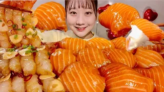 ASMR Salmon Sushi Spicy Shrimp Sashimi【Mukbang/ Eating Sounds】【English subtitles】