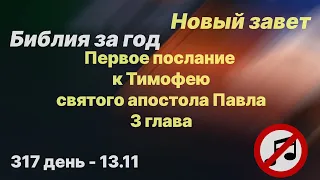 Библия за год |без музыки |день 317 | 1-е послание к Тимофею 3 глава |план чтения Библии 2022