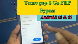 Tecno pop 6 Go FRP Bypass | Tecno be6 FRP Bypass