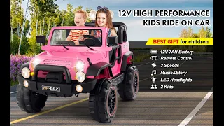 JOYLDIAS 2 Seater Ride On Truck 12V Children's Electric Car w/Remote Control and Car Cover