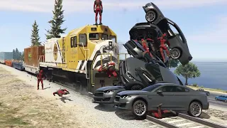 GTA V - Best Extreme Ragdolls And Fails V.43 (Deadpool Slow Motion Train Fails)